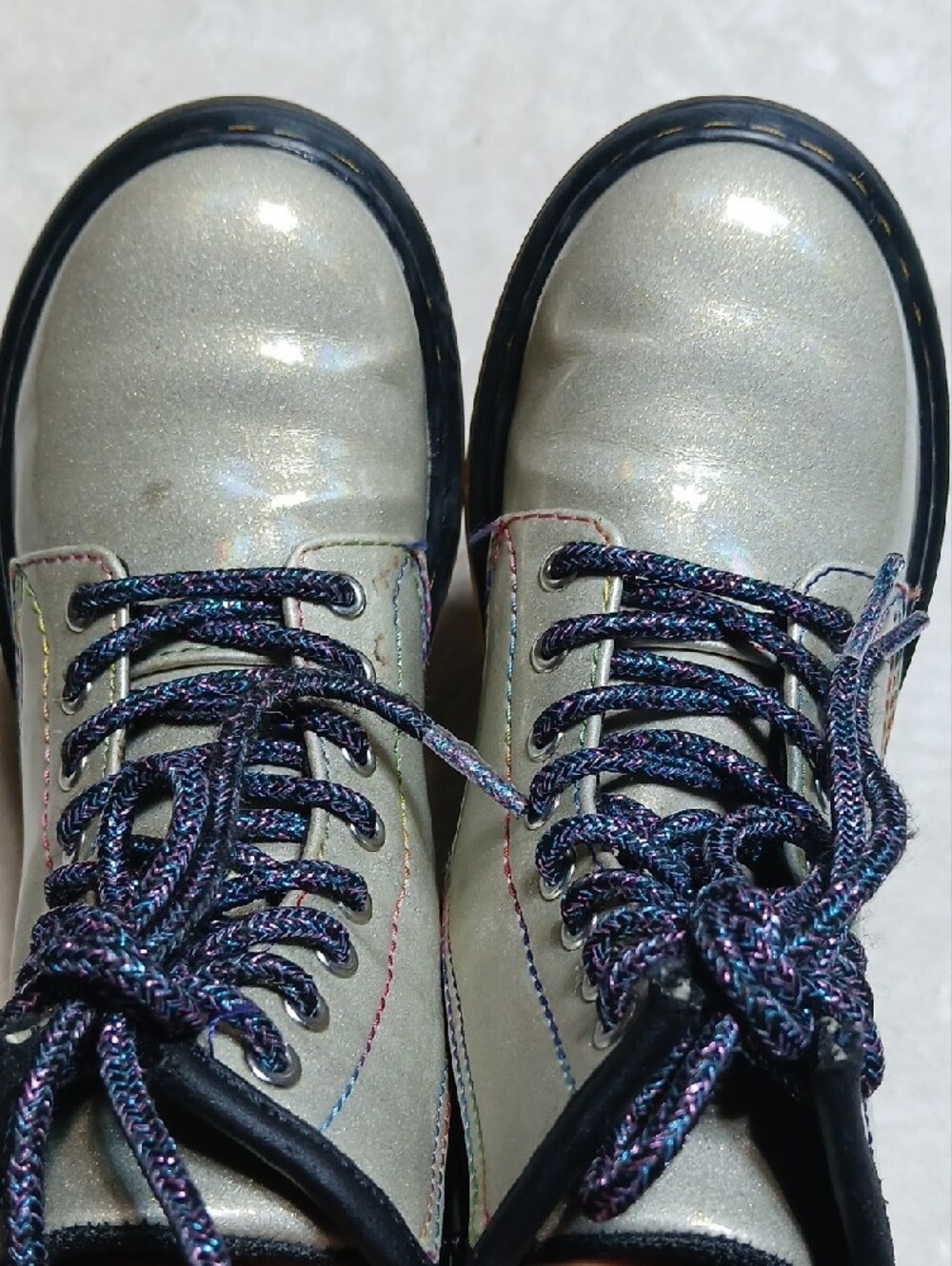 Dr. Martens Kids Iridescent Silver Combat Boots with Black Soles Size 12 Girl - Picture 5 of 8